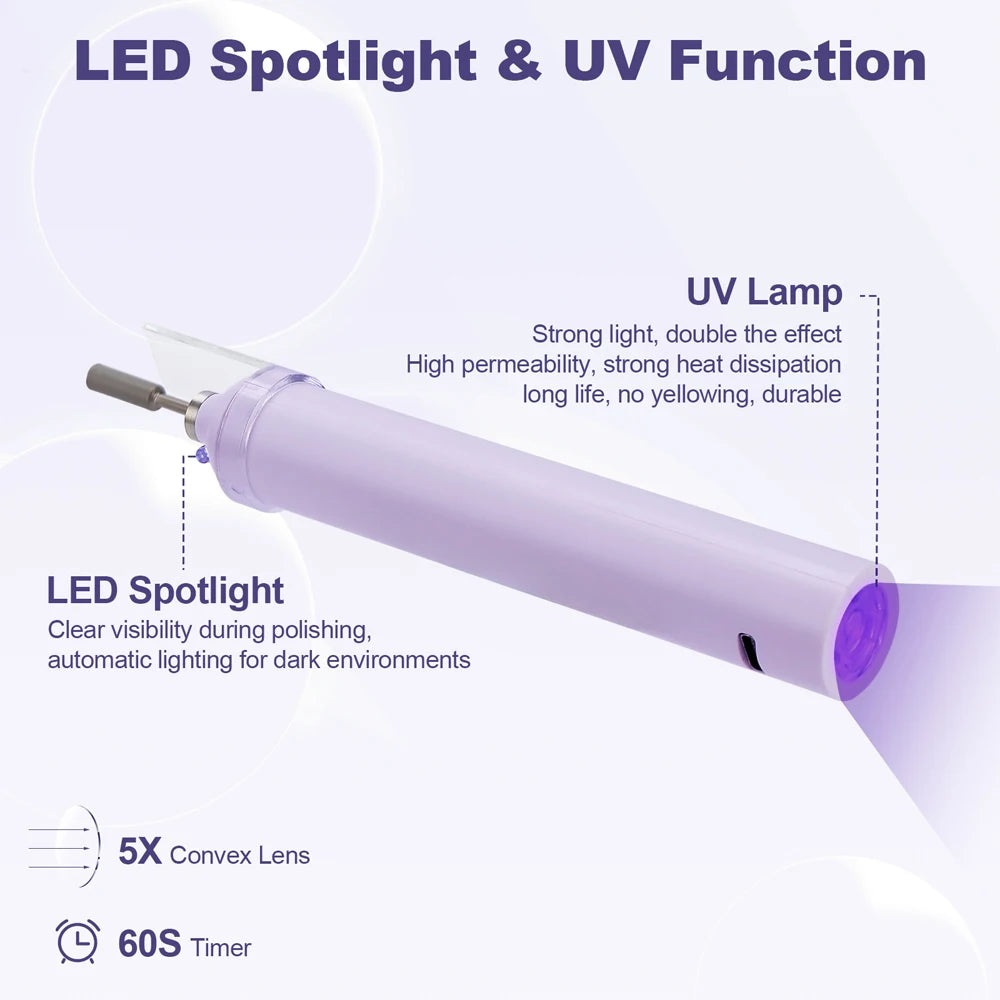 Wireless Mini Nail Drill Pen – 2-in-1 UV Lamp & Manicure Tool