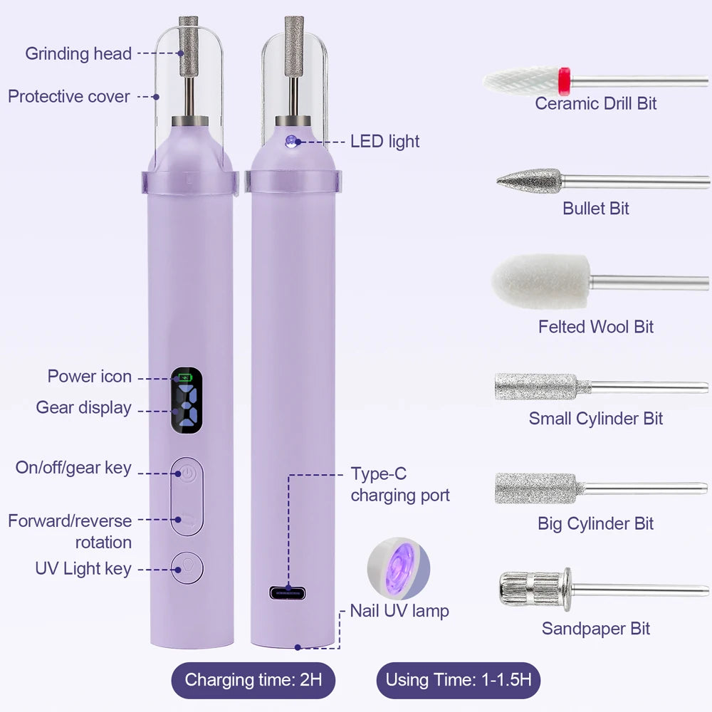 Wireless Mini Nail Drill Pen – 2-in-1 UV Lamp & Manicure Tool