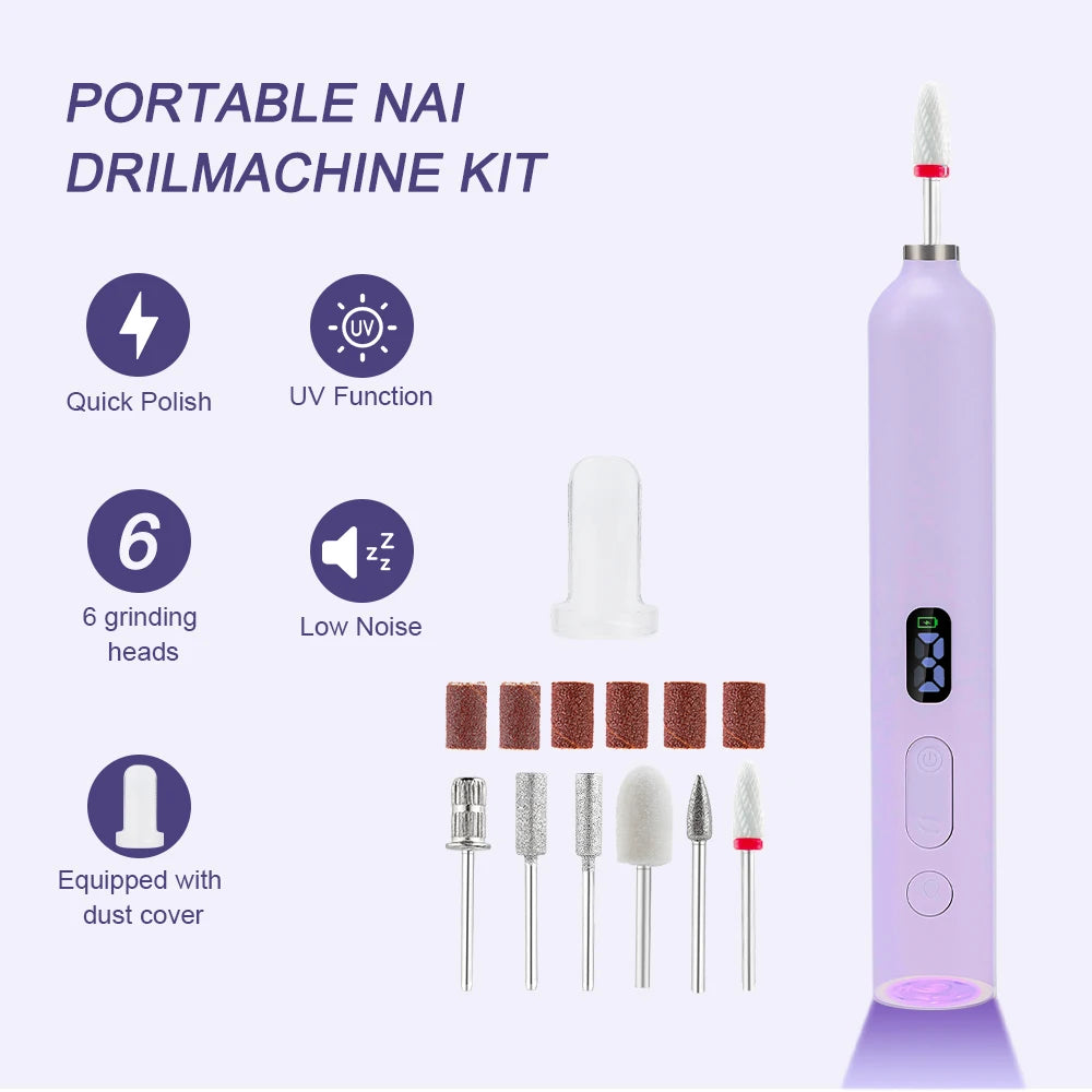 Wireless Mini Nail Drill Pen – 2-in-1 UV Lamp & Manicure Tool